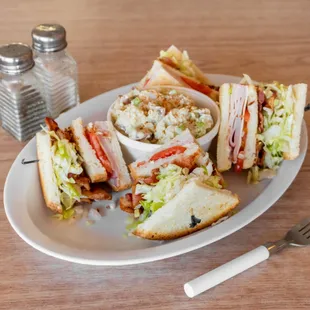 Triple Decker Club and potato salad