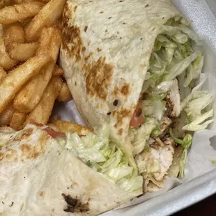 Blackened Chicken Wrap and fries