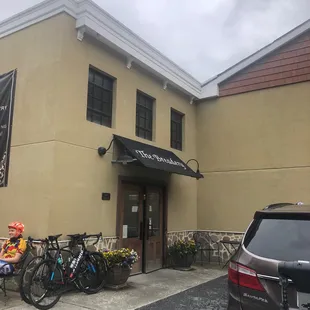 bikes parked in front of the building