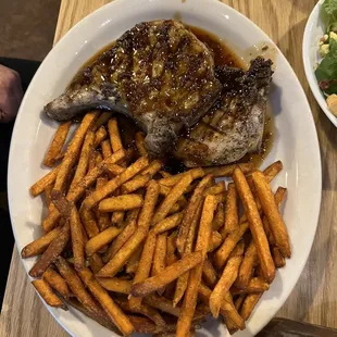 Pork chops with sweet potato fries