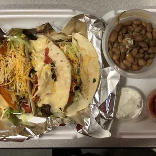 Taco Tuesday: Shrimp, steak, turkey and chicken served with rice &amp; beans!