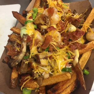 Loaded fries with shrimp and bacon