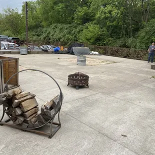 a pile of firewood in a wheel