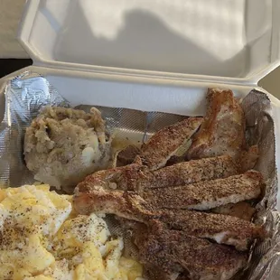 Small breakfast plate with grilled chops.
