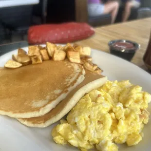 Potatoes, pancakes, and eggs