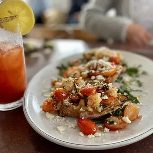Shrimp brochette with Bloody Mary.
