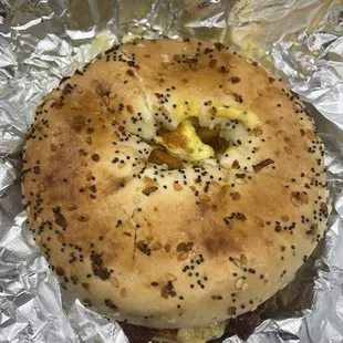 Bacon Egg &amp; Cheese on an everything bagel