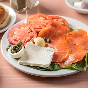 a plate of smoked salmon