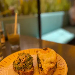 Avocado Toast (1 with and 1 without egg). Generous amount to Avocado.