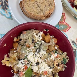 Mediterranean Breakfast Bowl w whole grain bread