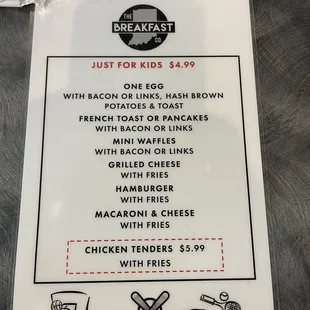 Kids menu