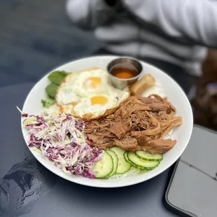 TBD Breakfast Rice Bowl with Crispy Pork Belly