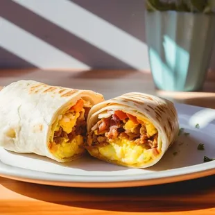 a burrito cut in half
