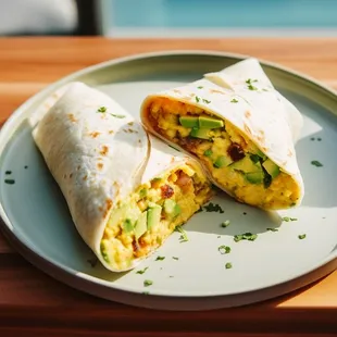 a breakfast burrito and salad