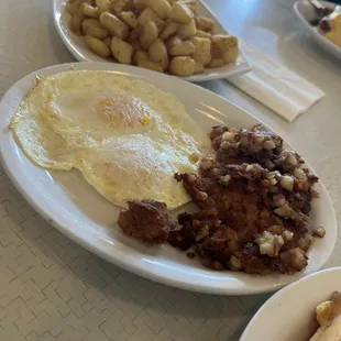 Corn Corned Beef Hash and eggs