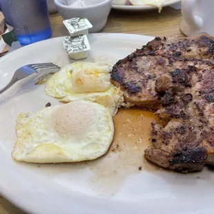 Perfectly cooked eggs, and chops, one of the best breakfast I had in a long time!