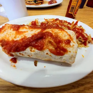 Breakfast burrito and hash browns