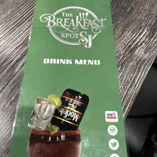 a menu for a drink
