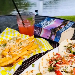 Veggie tacos and garlic parm fries