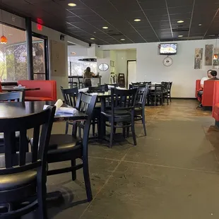Inside, but there is also outdoor seating by a pond!