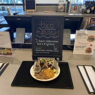 Taco Tuesday! Two tacos, rice, beans, beer... 12 bucks