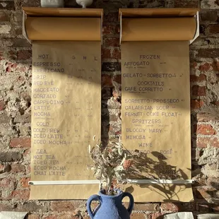 Coffee menu