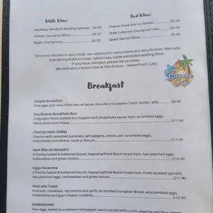 Breakfast brunch menu