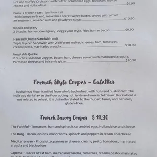 Breakfast brunch menu