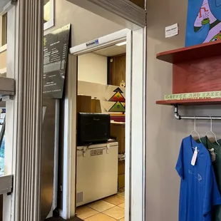 a view of a kitchen through a doorway