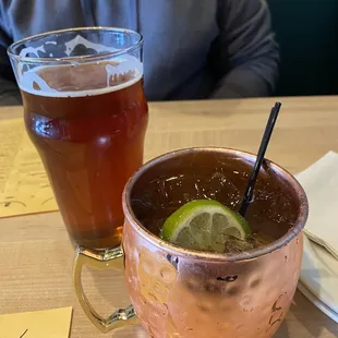 Pumpkin beer and Tito's mule