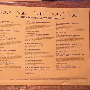 Beer menu
