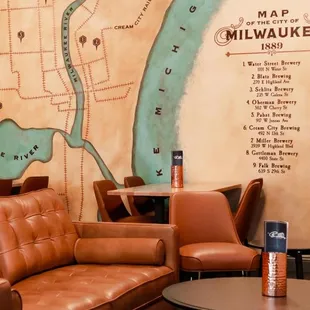 a map of milwaukee and a seating area