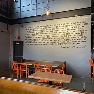 a table and chairs in a bar