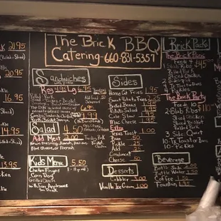 A busy menu demonstrates the variety of BBQ, sides and desserts.