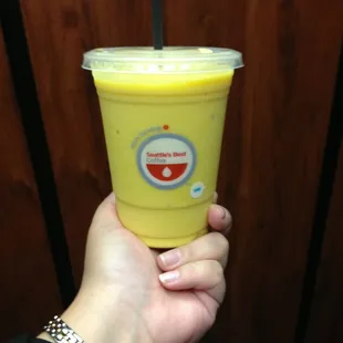 Mango Smoothie + office elevator = starting to finally cool off from the sun.