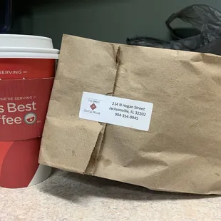 Coffee and Sammy to go