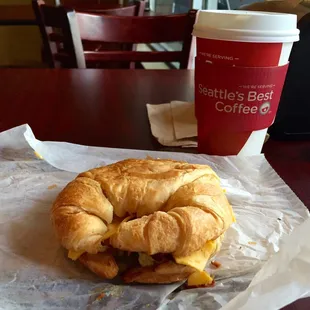 Bacon, egg and cheese croissant w/ house coffee