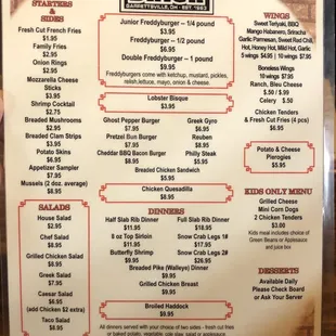 the menu for the brick
