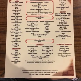 the menu for the brick