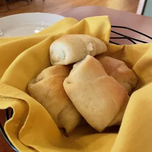 Freshly baked warm bread rolls.