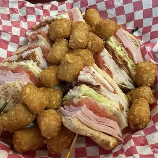 Ham, Turkey and bacon club. Fresh and delicious