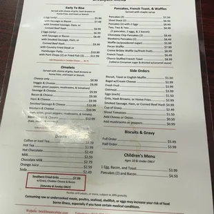 Breakfast menu