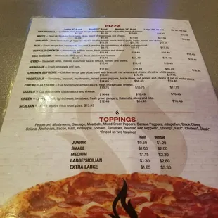 pizza, menu