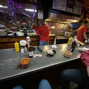 The counter and grill.