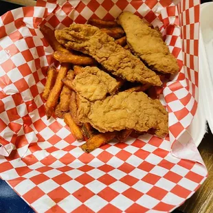 Chicken strips &amp; sweet potato fries