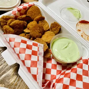 Fried pickles with wasabi dip