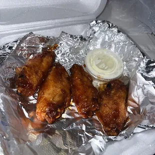 For some reason 4 hot bbq wings.