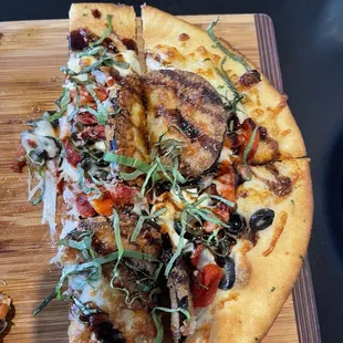 Eggplant pizza and the best stuffed mushrooms in the greater United States.  (Only half of a pizza because I was hungry - sorry!)