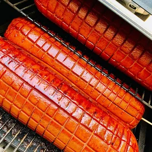 two grilled hot dogs