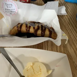 Peanut butter fried pie with vanilla ice cream